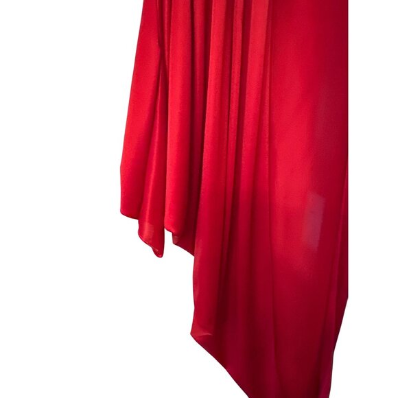 Red Satin-Like Draped Wrap  Evening Cover Up For Women Asymmetrical Vintage 80s - Picture 2 of 4